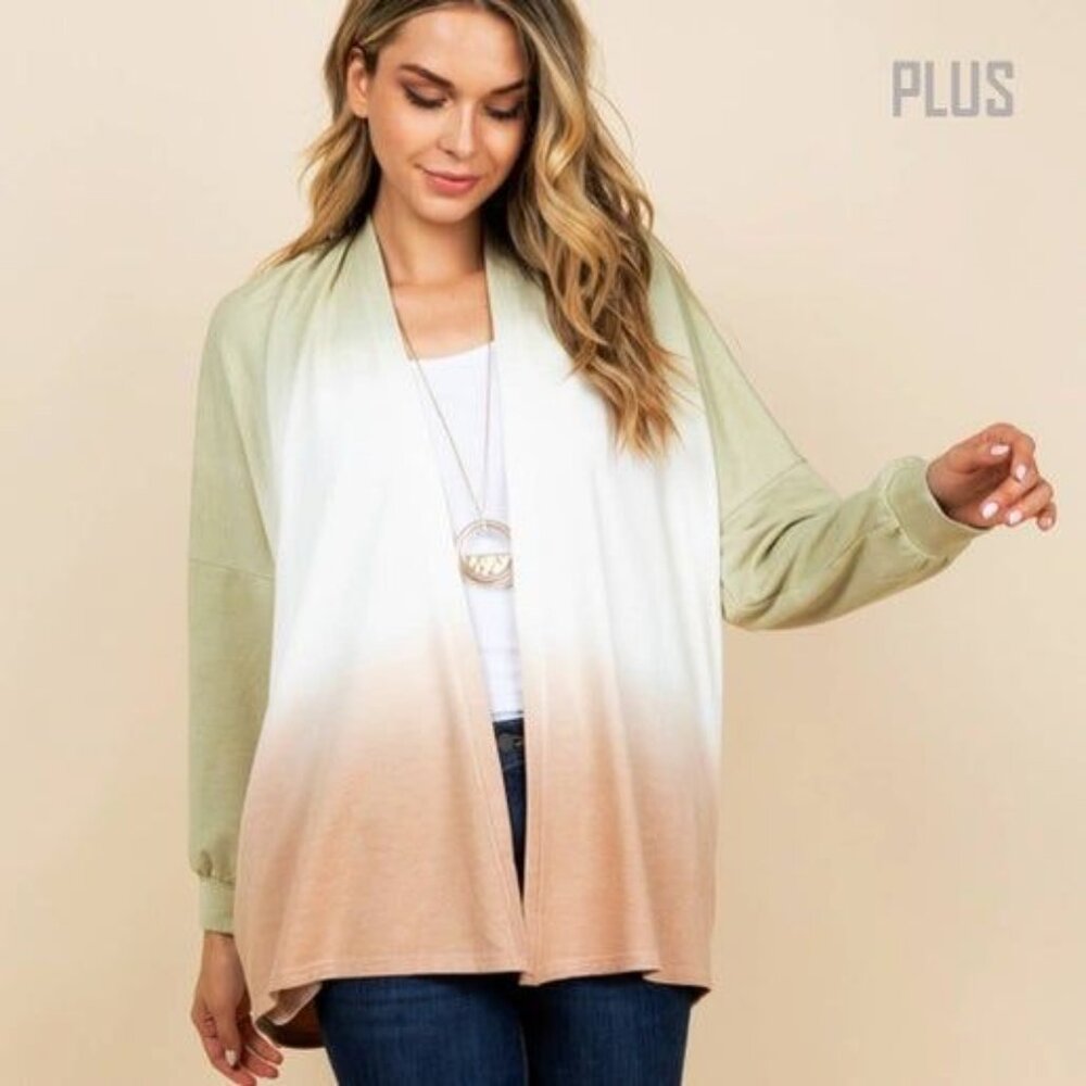 Sage/Brown Cardigan by Zia Plus Size 1X